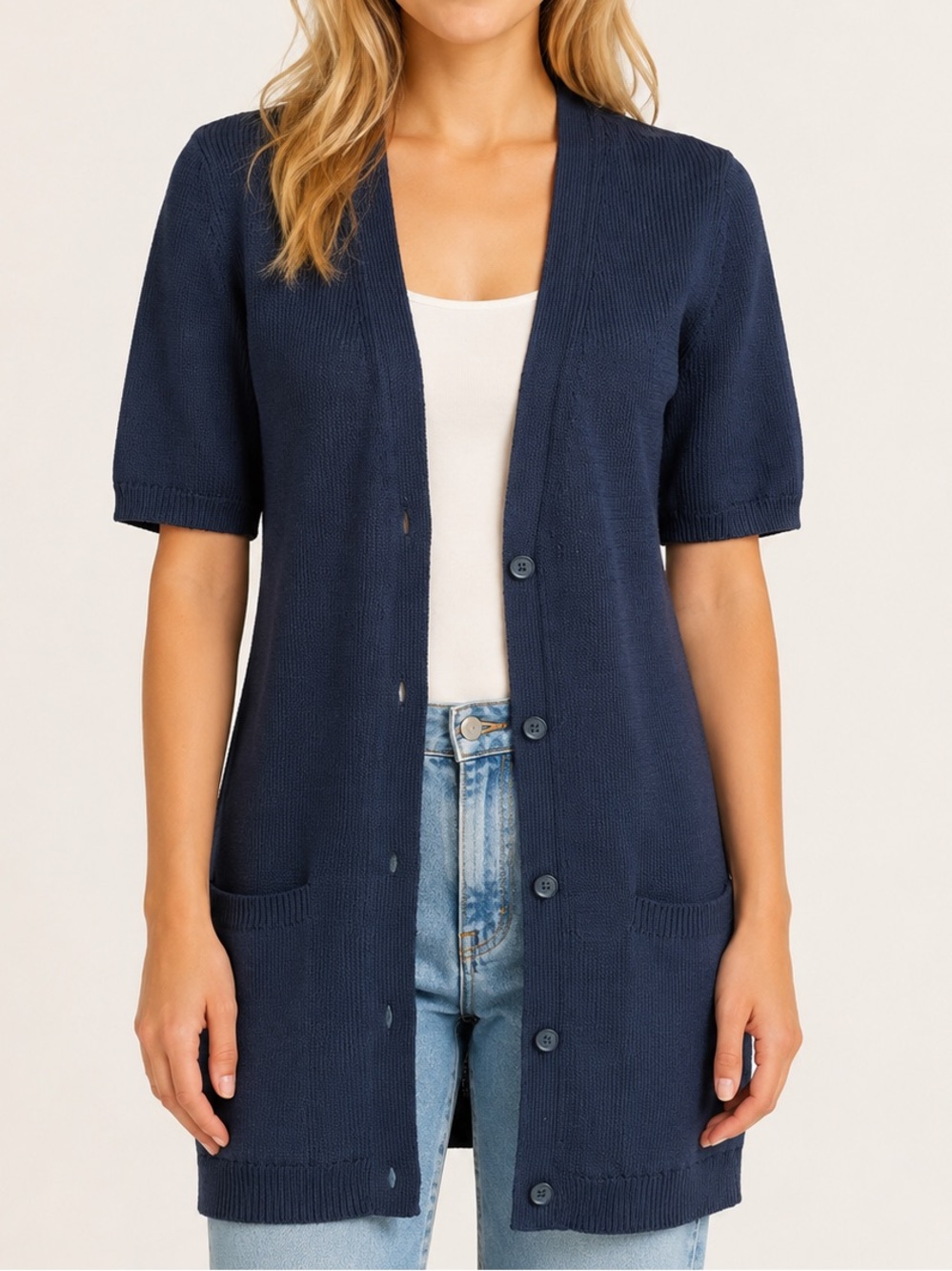 Theory Navy Knit Long Button Front Cardigan Size S